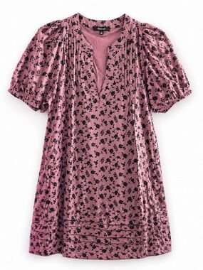 Madewell Floral Mini Dress Pink Black Puff Sleeve Cottagecore Casual